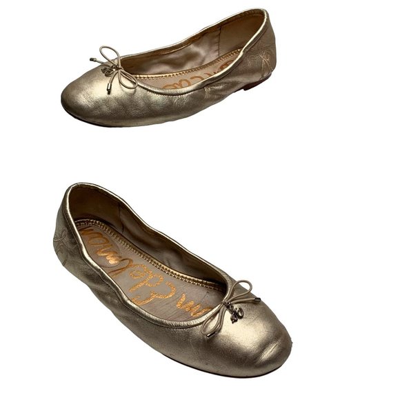 SAM‎ EDELMAN Felicia Gold Leather Slip On Ballet Flats - Picture 6 of 10